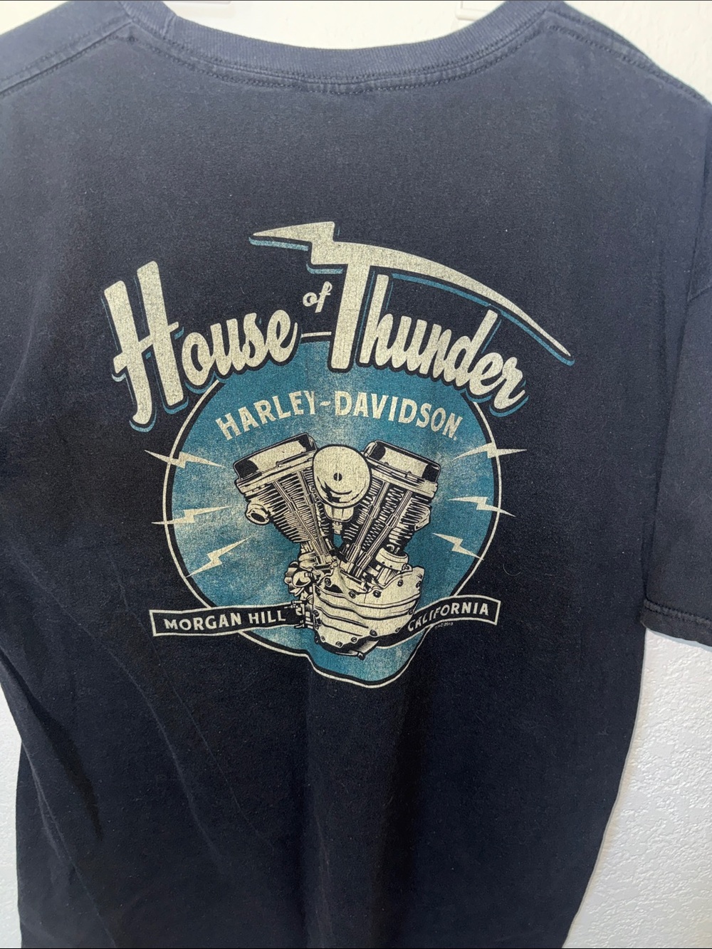 Harley-Davidson Black Tee with Teal and Cream Winged Wheel Graphic - Picture 4 of 4